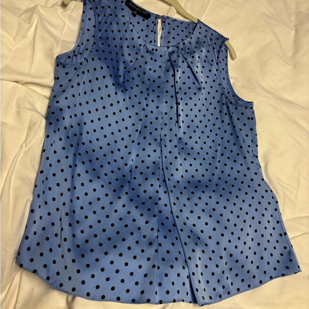 Blue Polka Dot Sleeveless Top - Jones New York - Size 12P